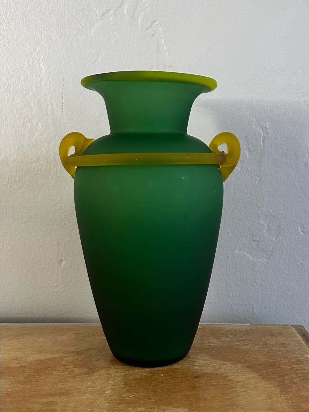 Vintage Franco Moretti? Green and Yellow Amphora Style Matte Glass Vase